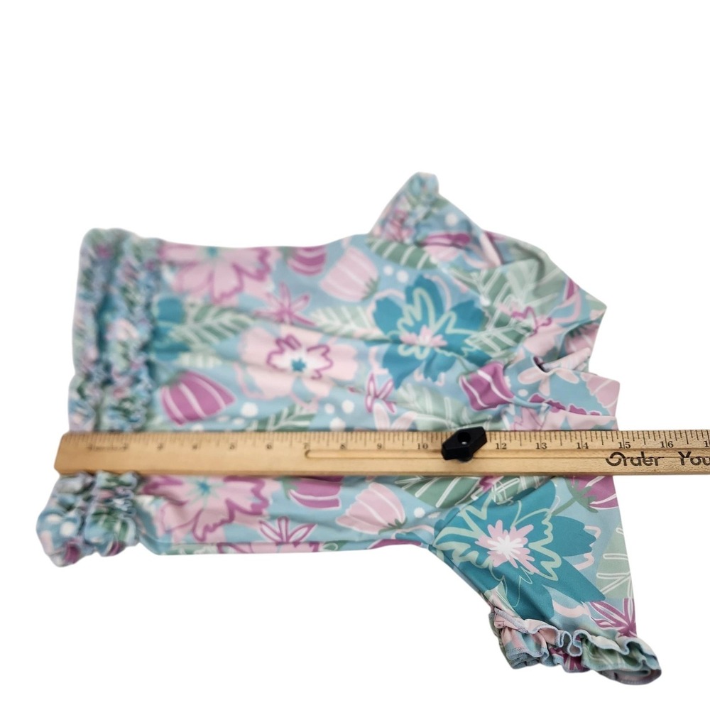RUFFLEBUTTS Swim Set Girls 4T Blue Floral Ruffle Rash Guard Top Bottoms Beach - Picture 3 of 9